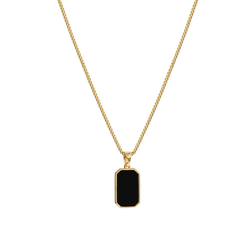 316L Stainless Steel Minimalist Rectangular Pendant Korean Black Epoxy Women'S Gold Necklace Exquisite Long Jewelry Gift